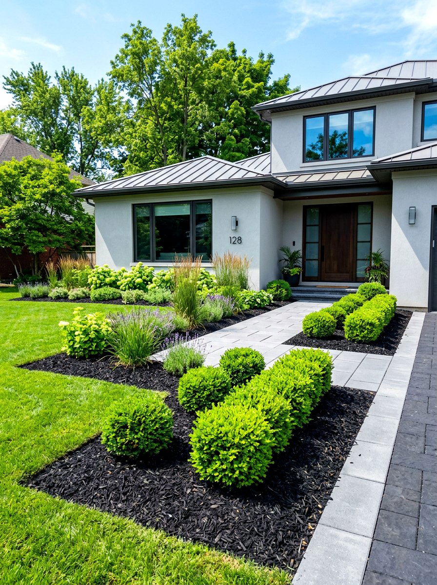 Black Mulch Landscape - 30 front yard mulch ideas