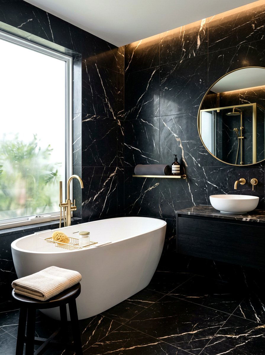 Black Nero Marquina Marble Bathroom - 30 marble bathroom ideas