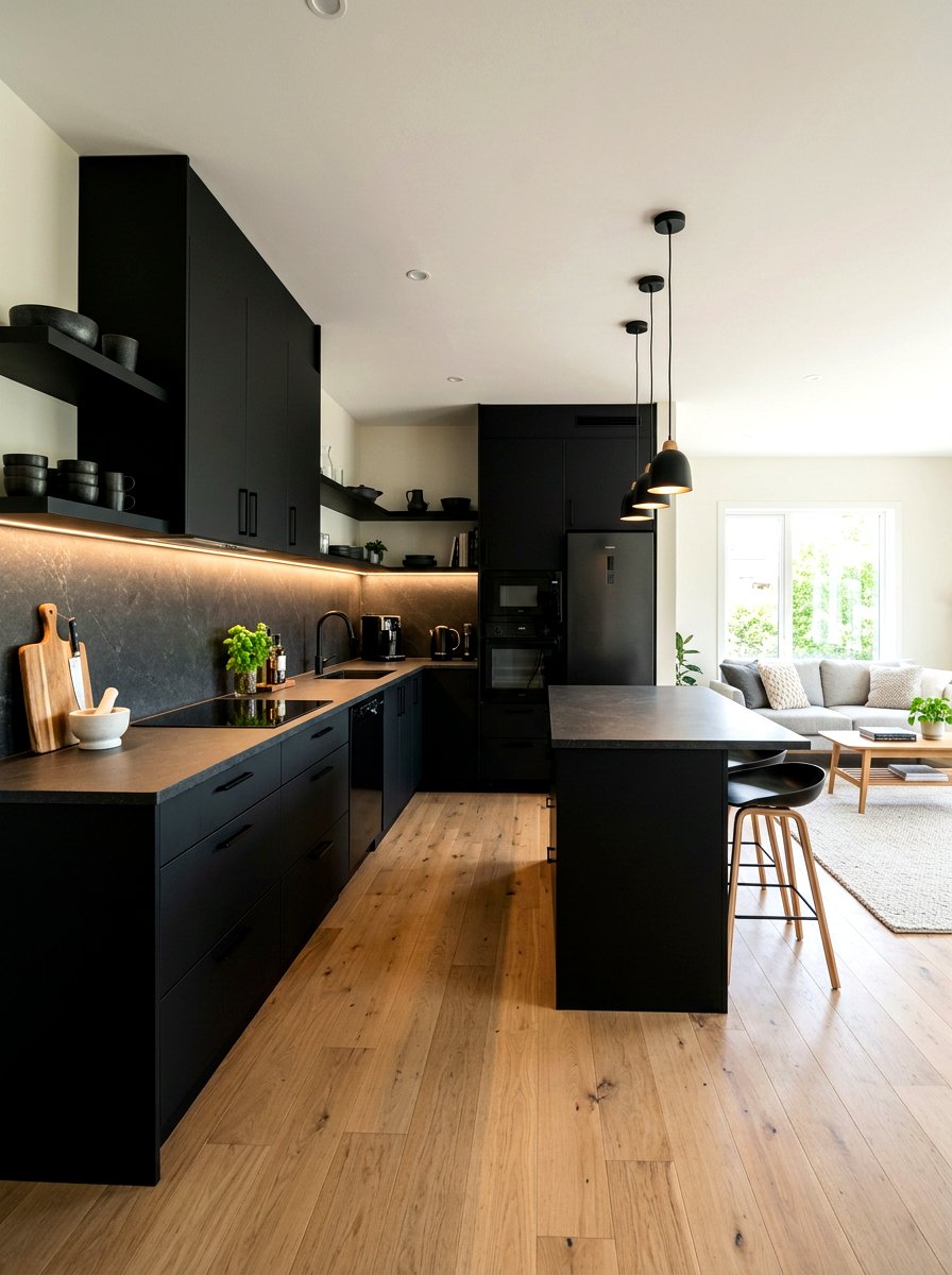 Black Open Kitchen - 30 open kitchen ideas