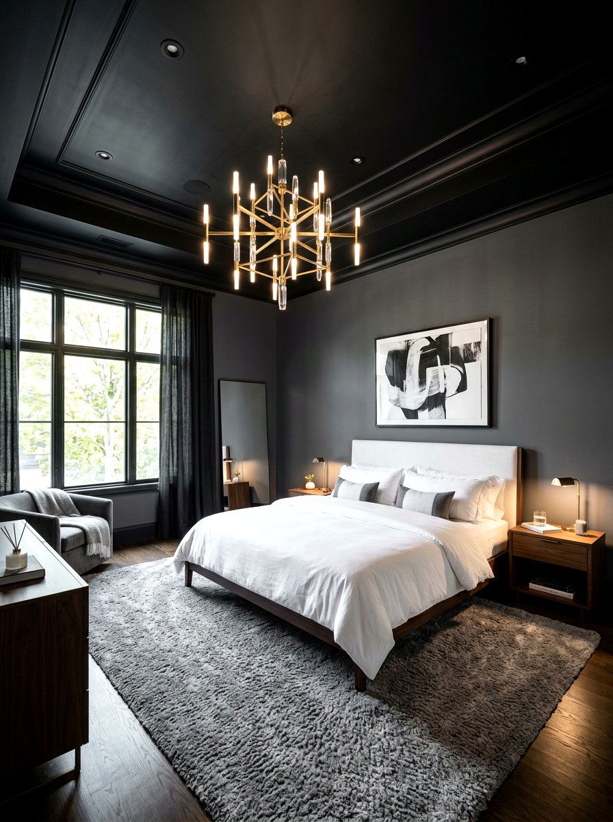 Black Painted Ceiling - 30 moody bedroom ideas