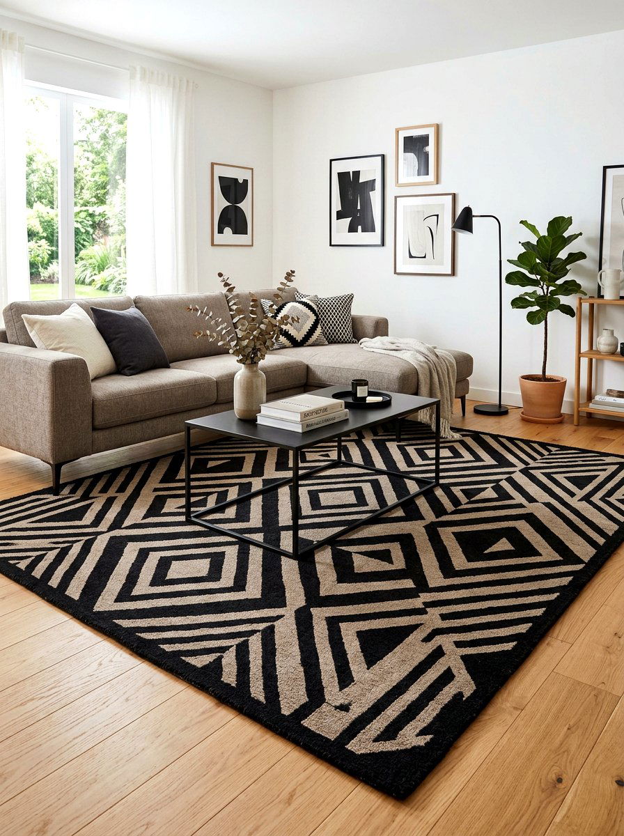 Black Patterned Rug Living Room - 30 taupe and black living room ideas