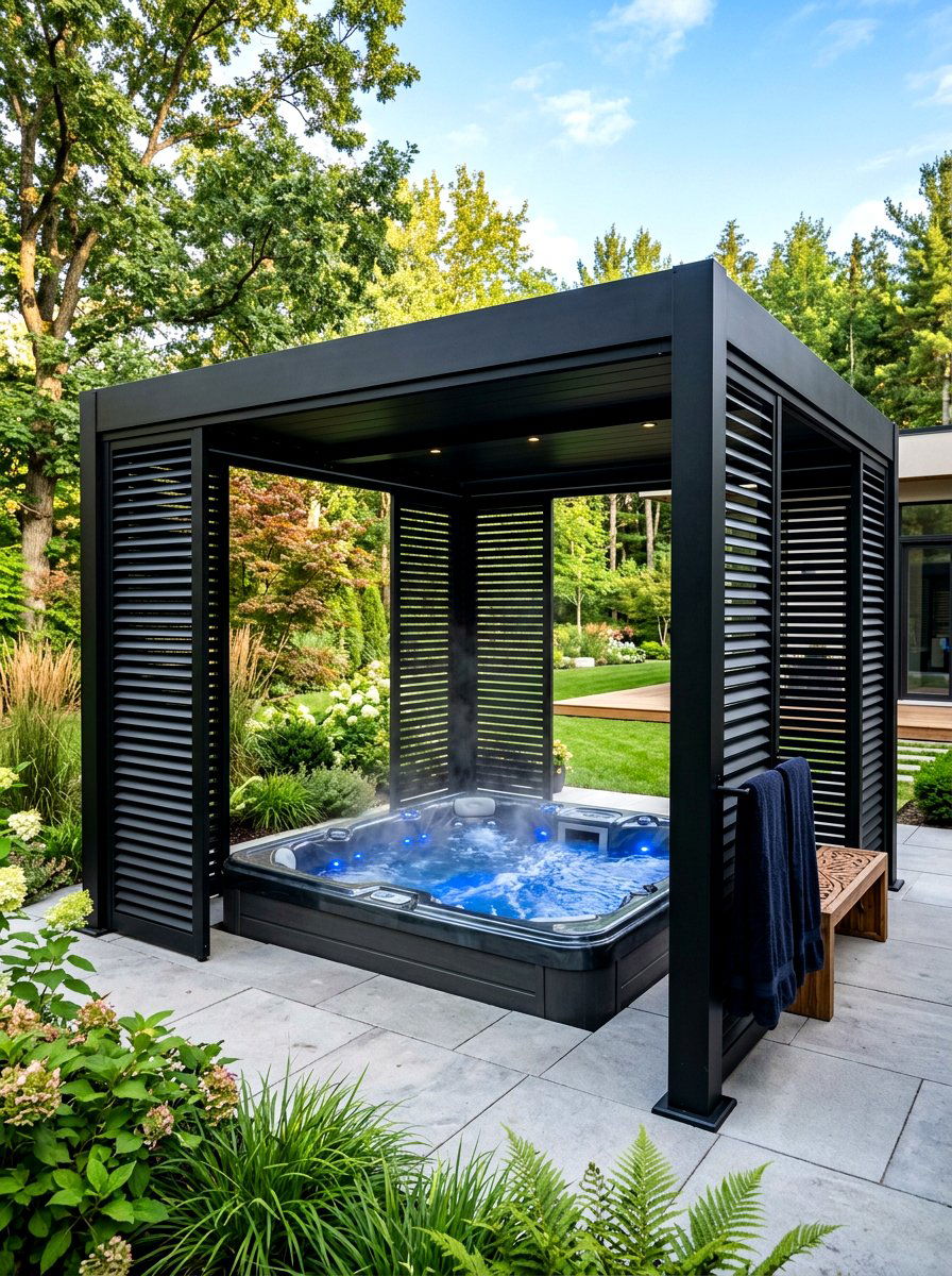 Black Pavilion Over Hot Tub - 30 black pavilion backyard ideas