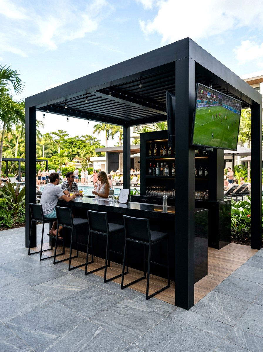 Black Pavilion With Bar Seating - 30 black pavilion backyard ideas