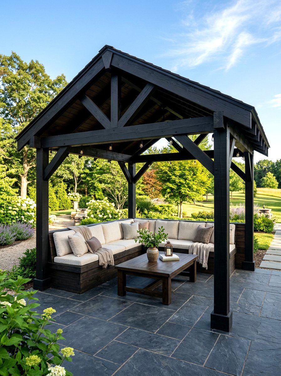 Black Pavilion With Built In Seating - 30 black pavilion backyard ideas