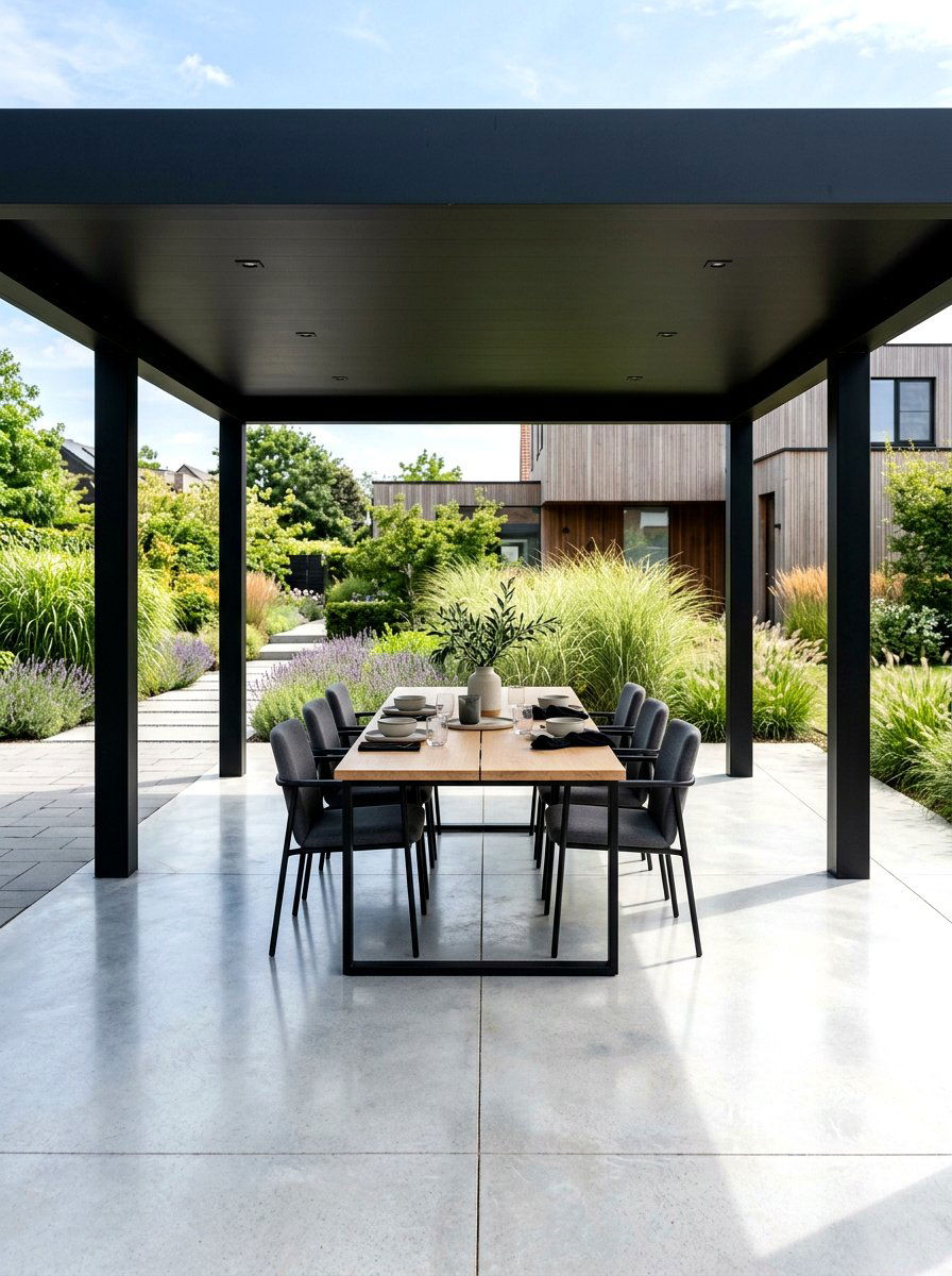 Black Pavilion With Concrete Floor - 30 black pavilion backyard ideas