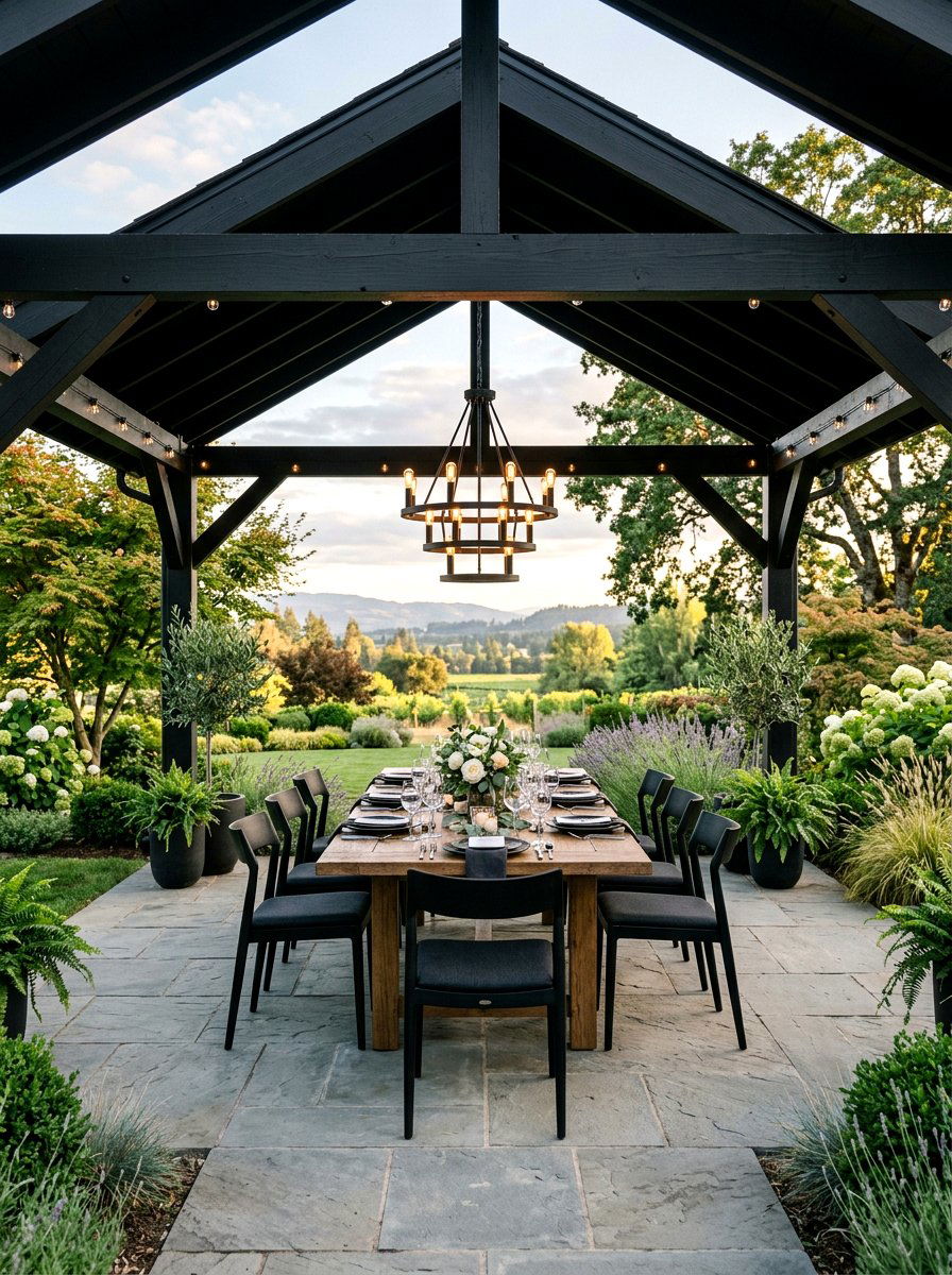 Black Pavilion With Dining Area - 30 black pavilion backyard ideas