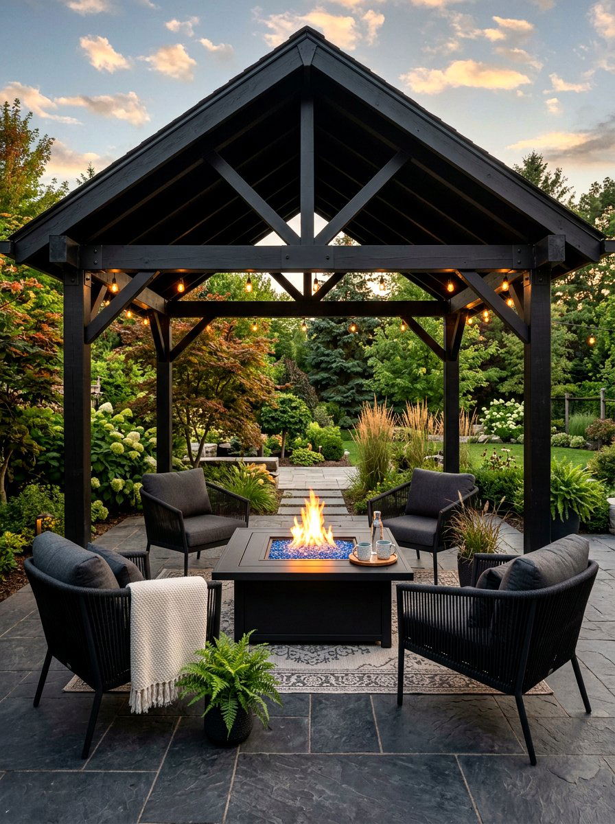 Black Pavilion With Fire Pit Table - 30 black pavilion backyard ideas