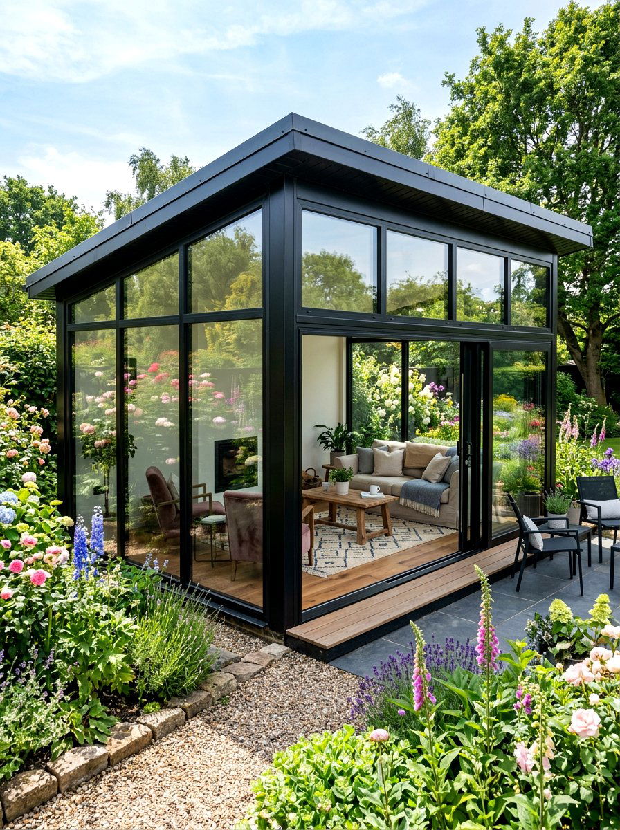 Black Pavilion With Glass Walls - 30 black pavilion backyard ideas