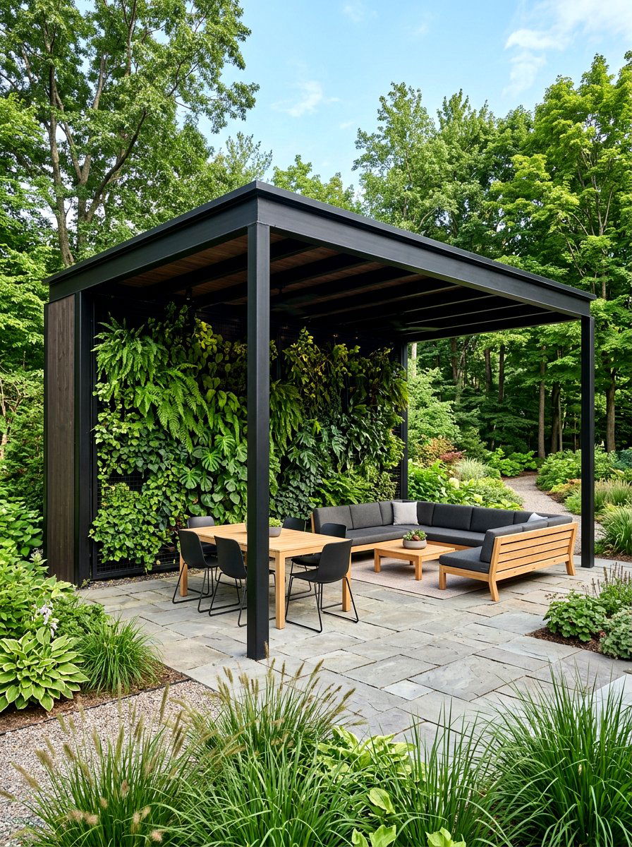 Black Pavilion With Vertical Garden - 30 black pavilion backyard ideas