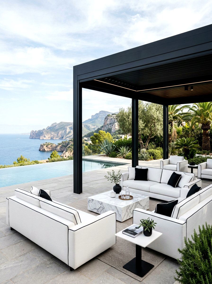 Black Pavilion With White Furniture - 30 black pavilion backyard ideas