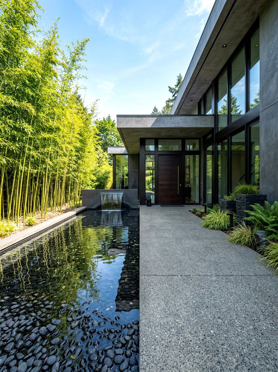 Black Pebbled Water Entry - 30 entry fountain landscaping ideas