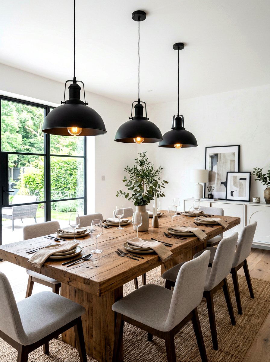 Black Pendant Lights Wood Dining Table - 30 black and wood decor ideas