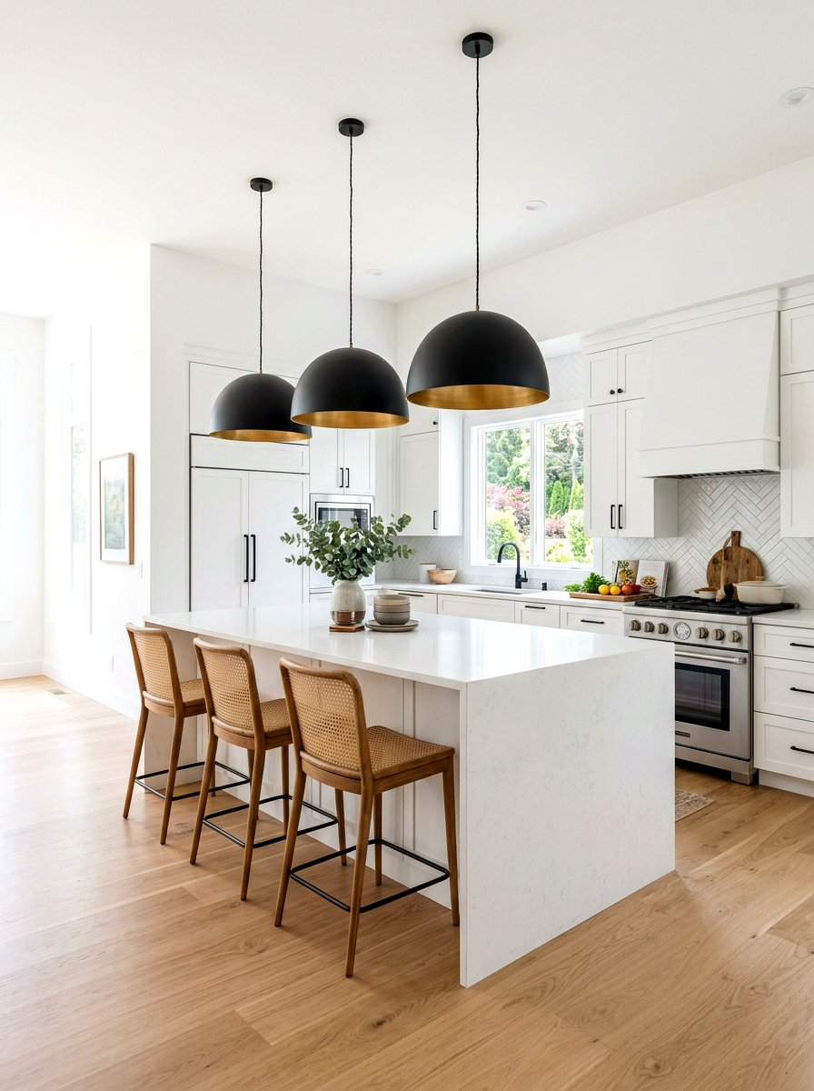 Black Pendant Lights - 30 black and white kitchen ideas