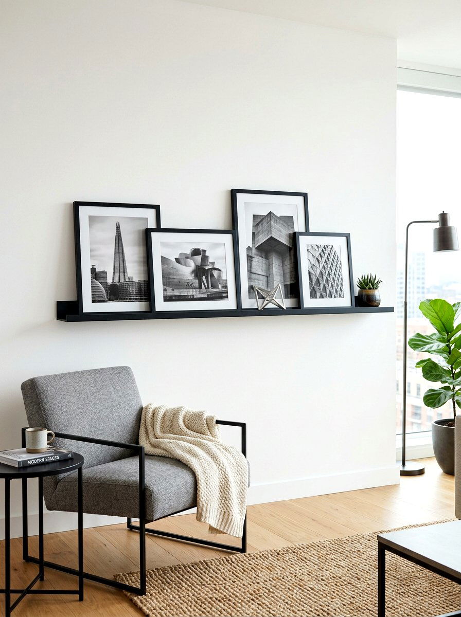 Black Picture Ledge - 30 gallery ledge wall ideas
