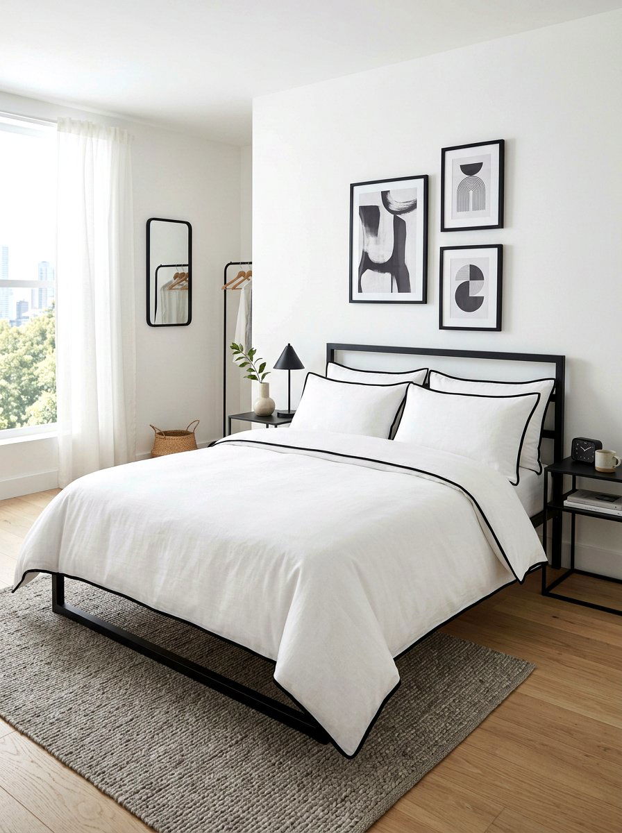 Black Piping White Bedding - 30 contrast trim bedding ideas