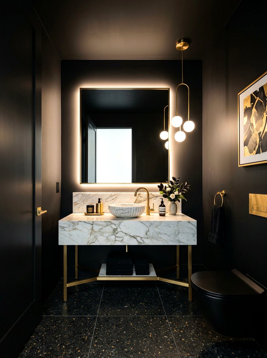Black Powder Room - 30 tiny powder bath ideas