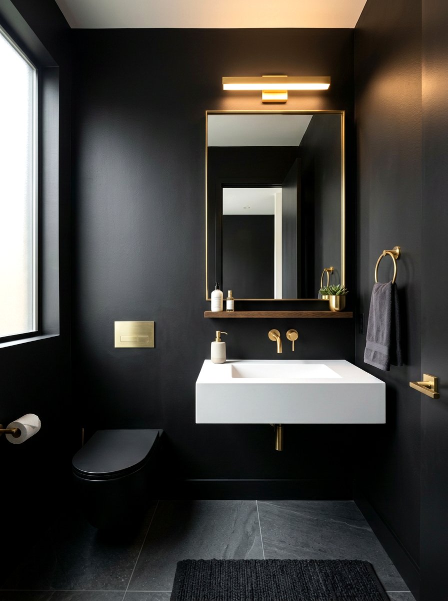 Black Powder Room - 30 tiny room big color ideas