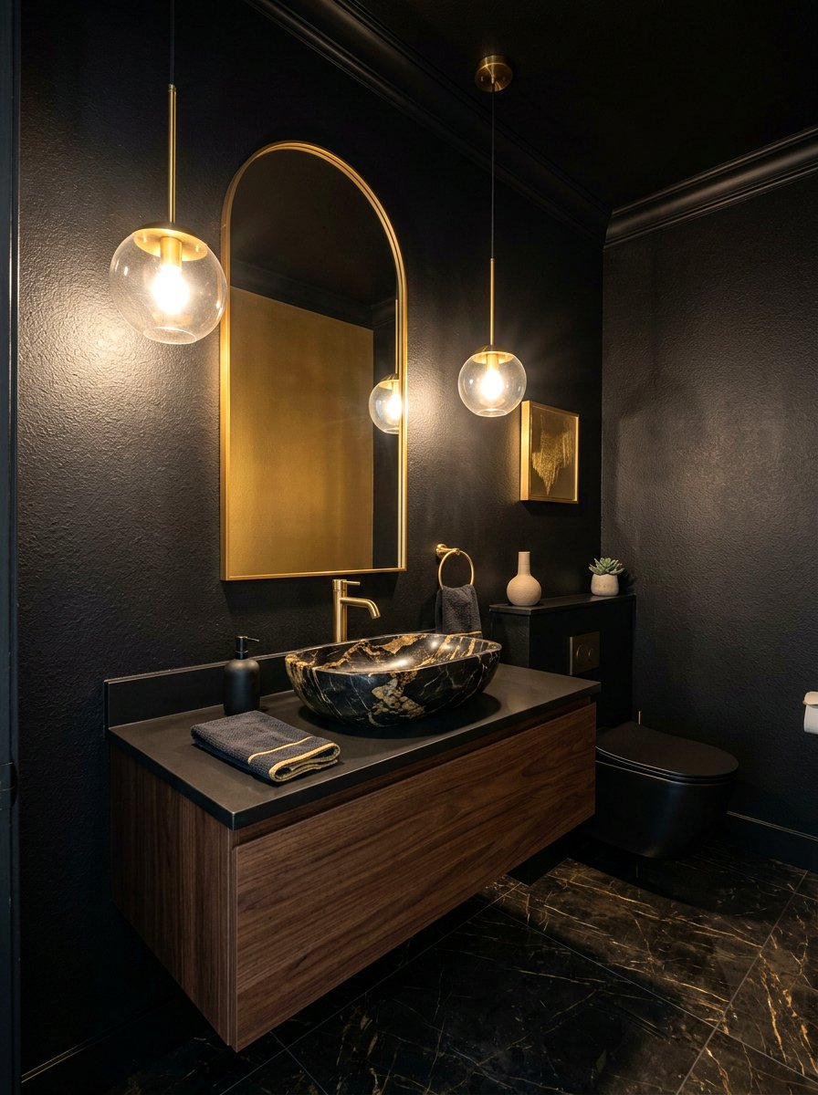 Black Powder Room - 30 black bathroom ideas