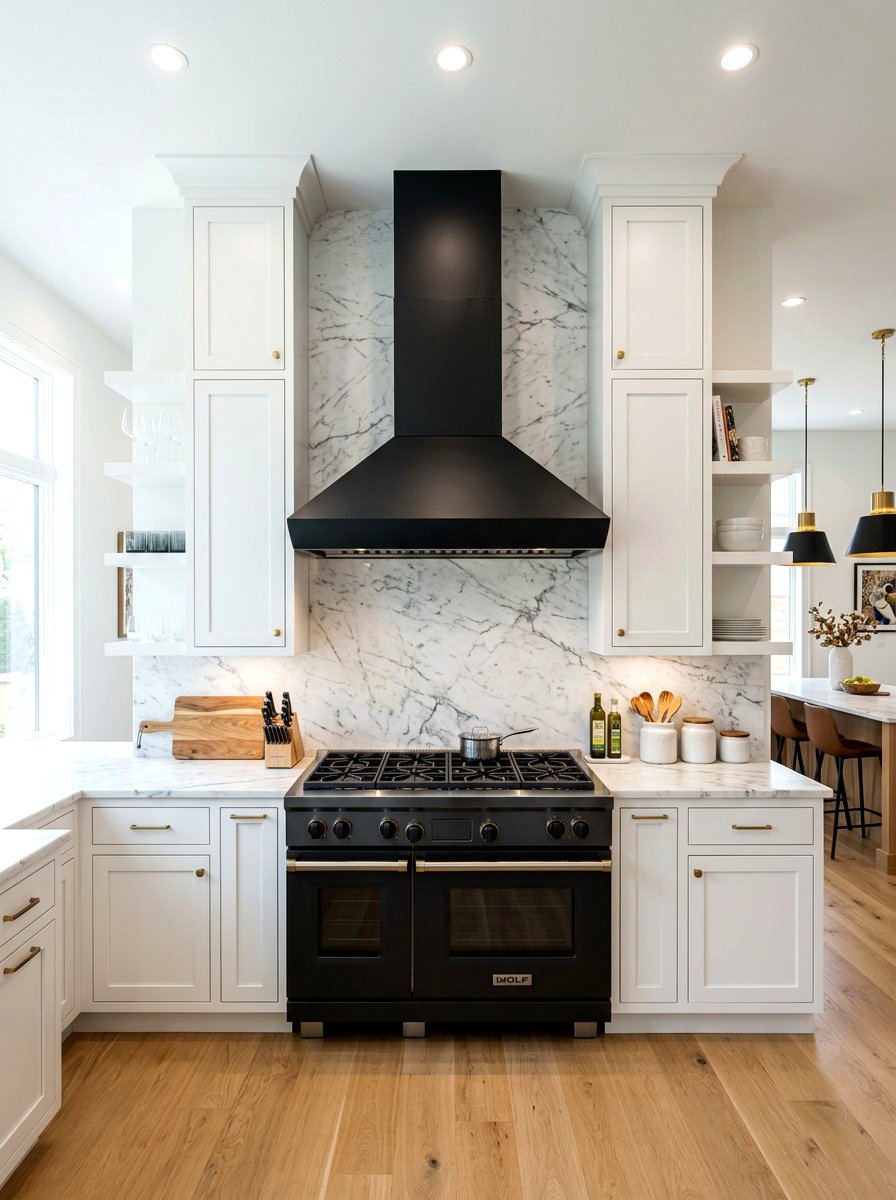 Black Range Hood - 30 black and white kitchen ideas