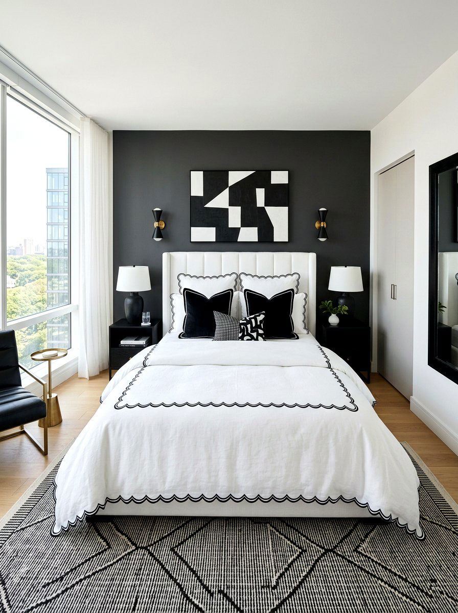 Black Scalloped Edge Bedding - 30 contrast trim bedding ideas