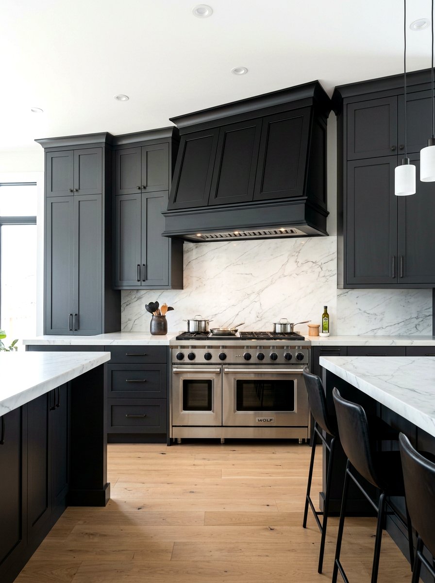 Black Shaker Vent Hood - 30 paneled range hood ideas