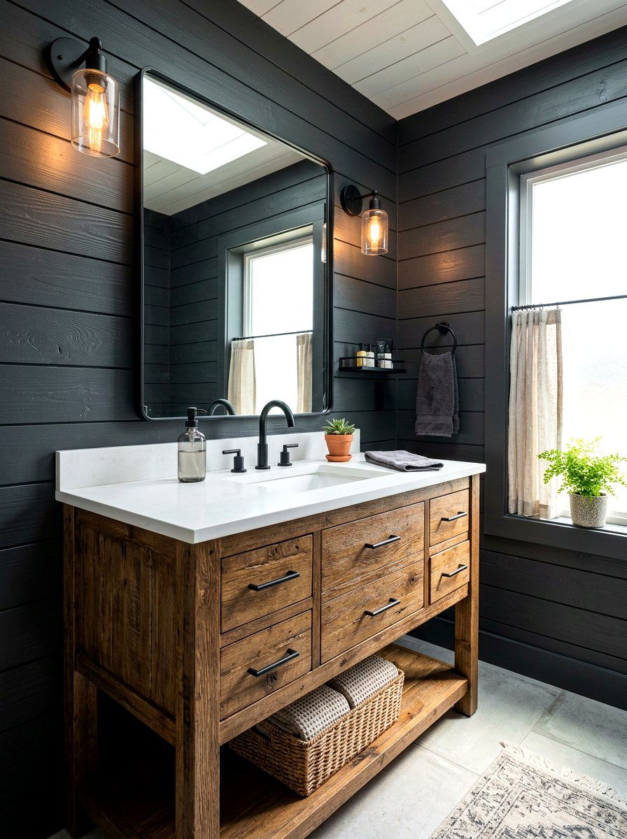 Black Shiplap Bathroom - 30 moody farmhouse bathroom ideas