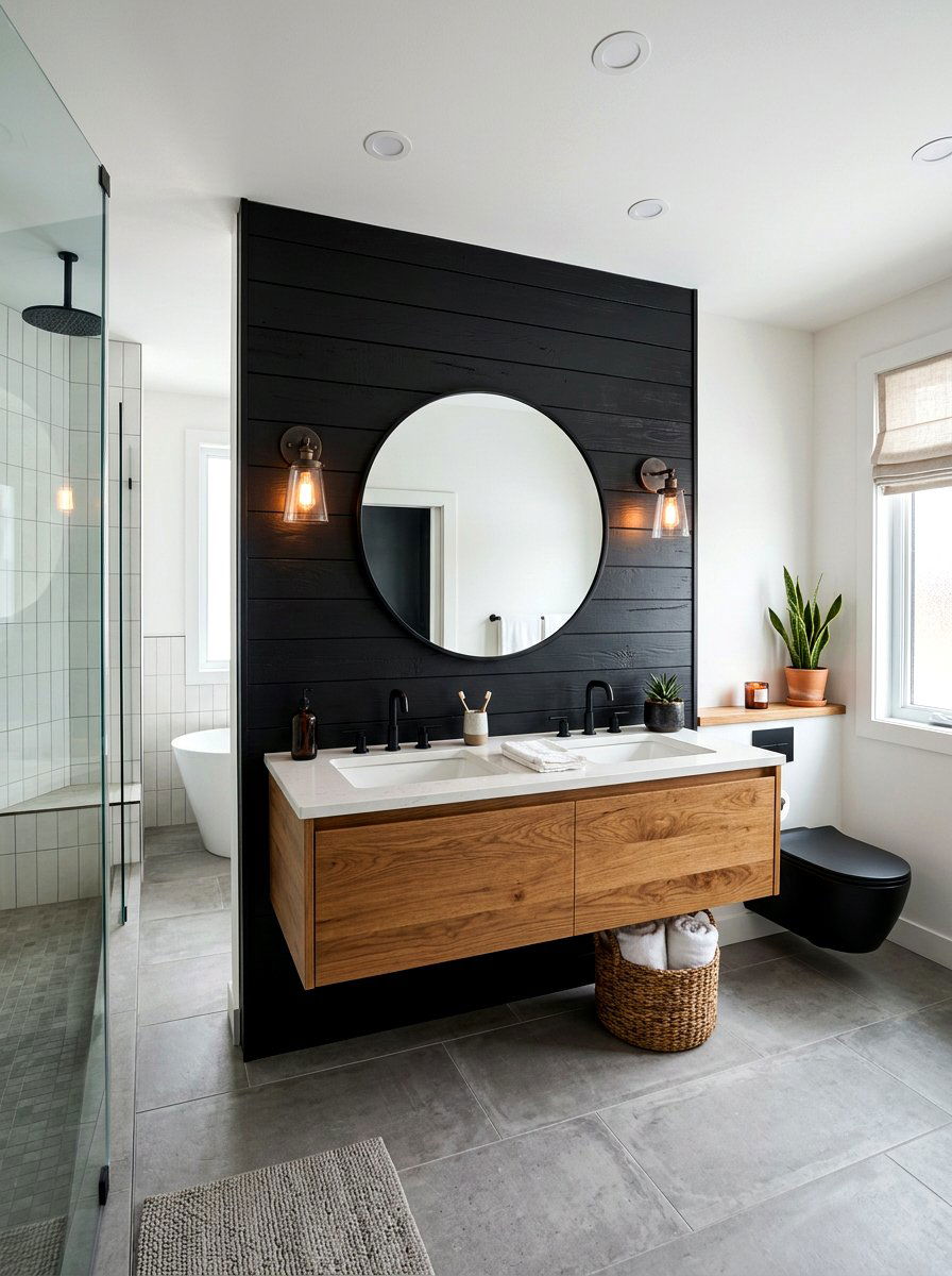 Black Shiplap Wall - 30 black bathroom ideas