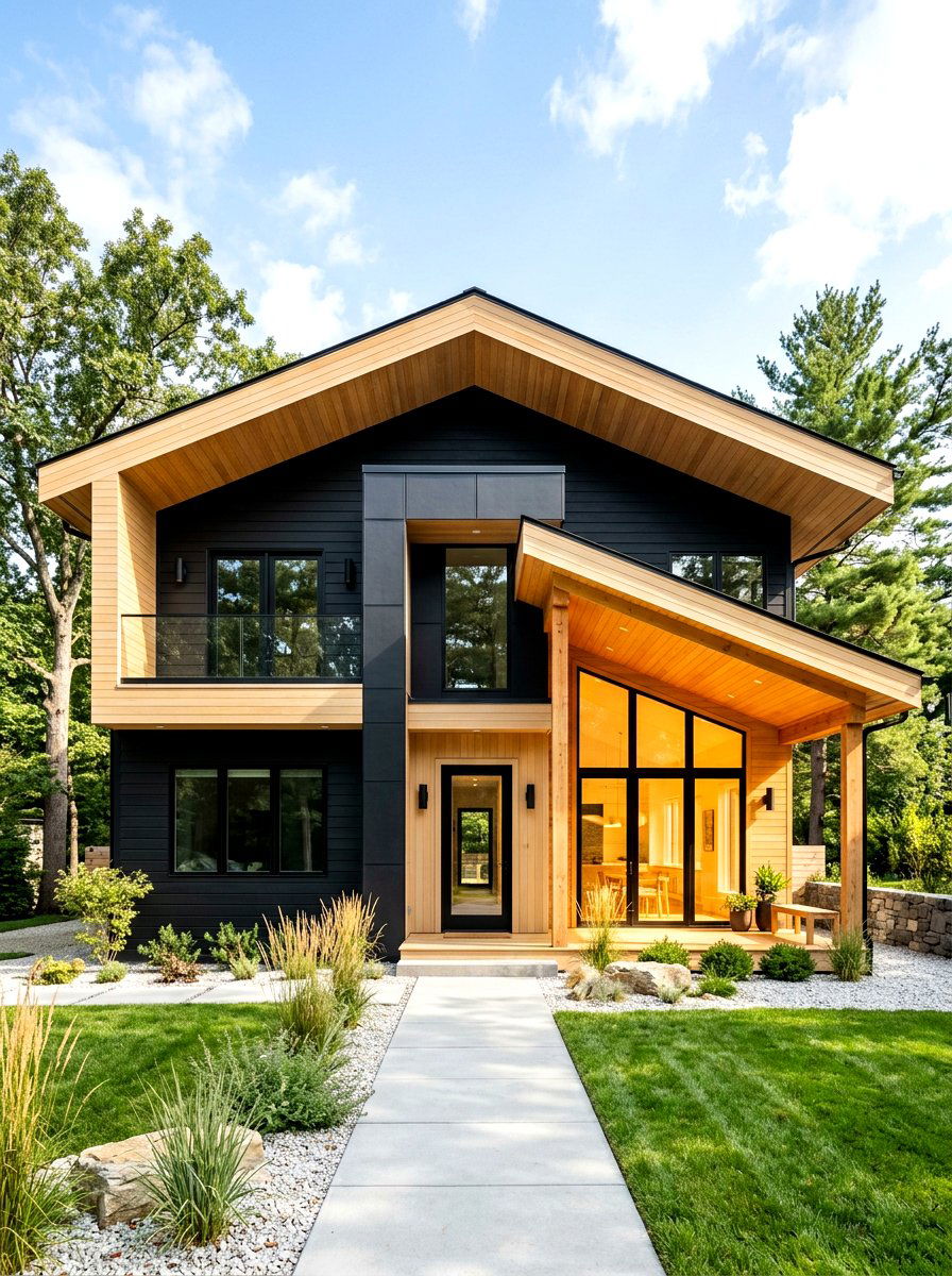 Black Siding Light Wood - 30 black house exterior ideas