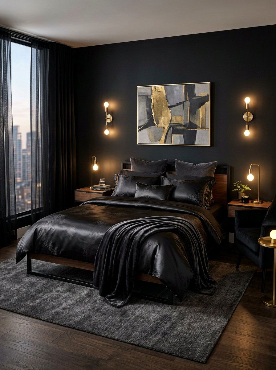 Black Silk Bedding - 30 moody bedroom ideas