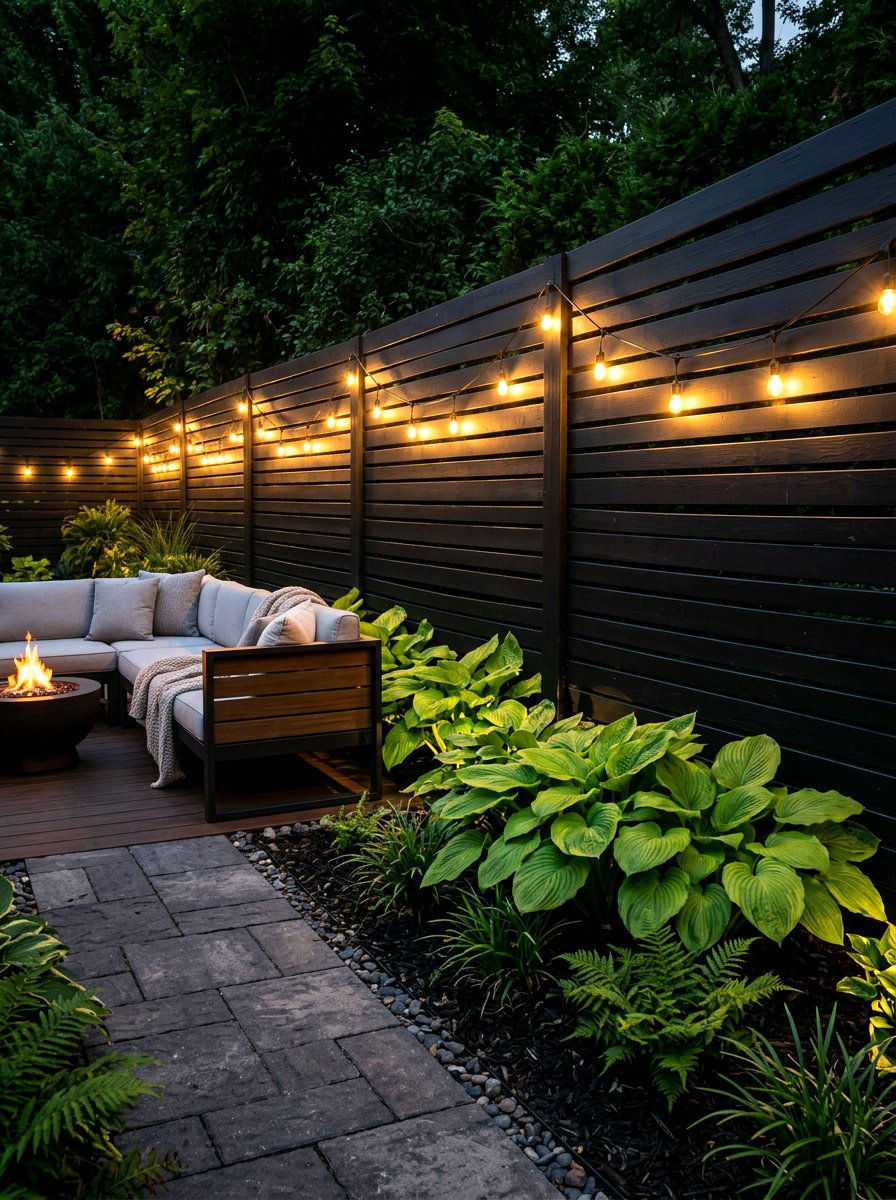 Black Slat Privacy Wall - 30 courtyard privacy wall ideas