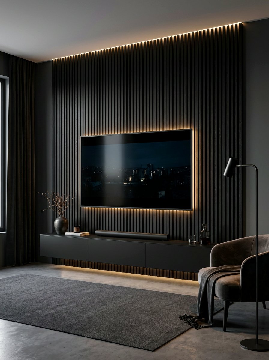 Black Slat Wall Panel - 30 TV over console ideas