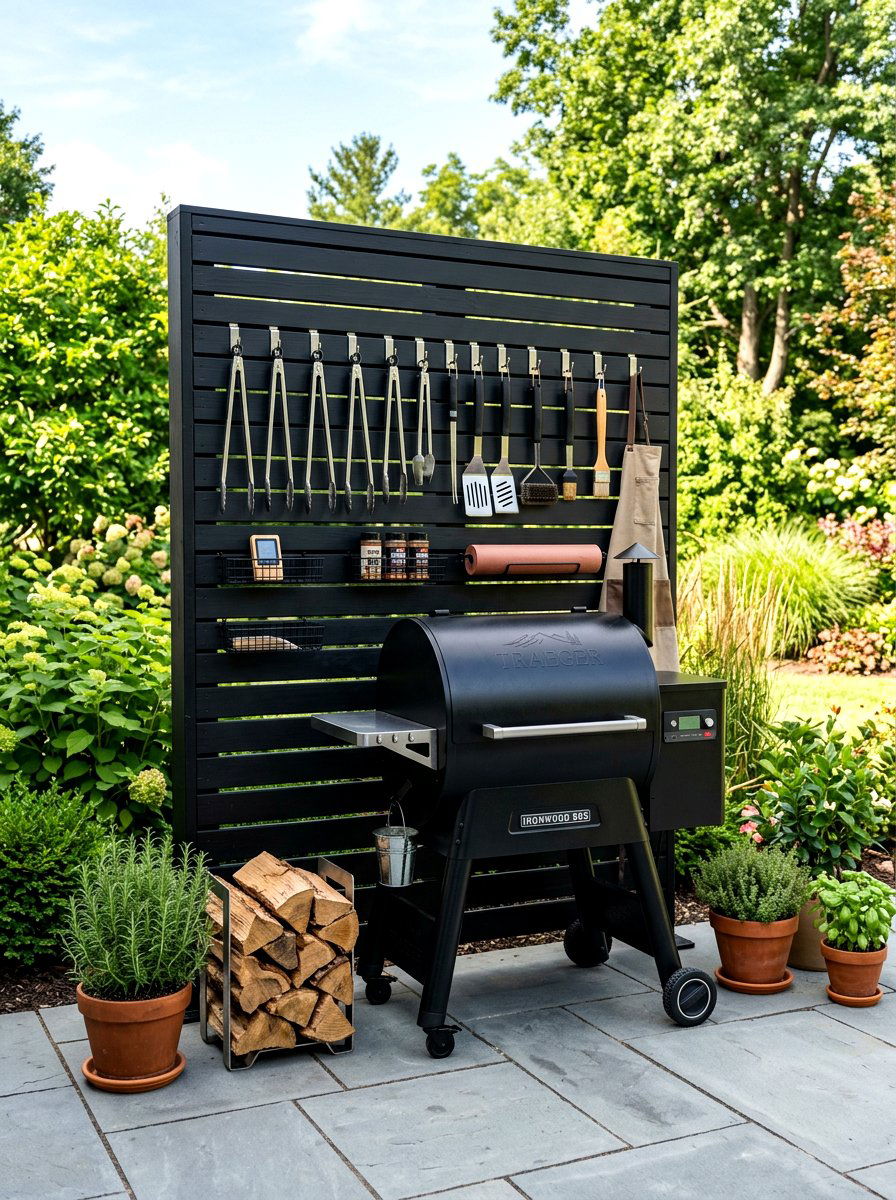 Black Slat Wall Smoker - 30 smoker patio corner ideas