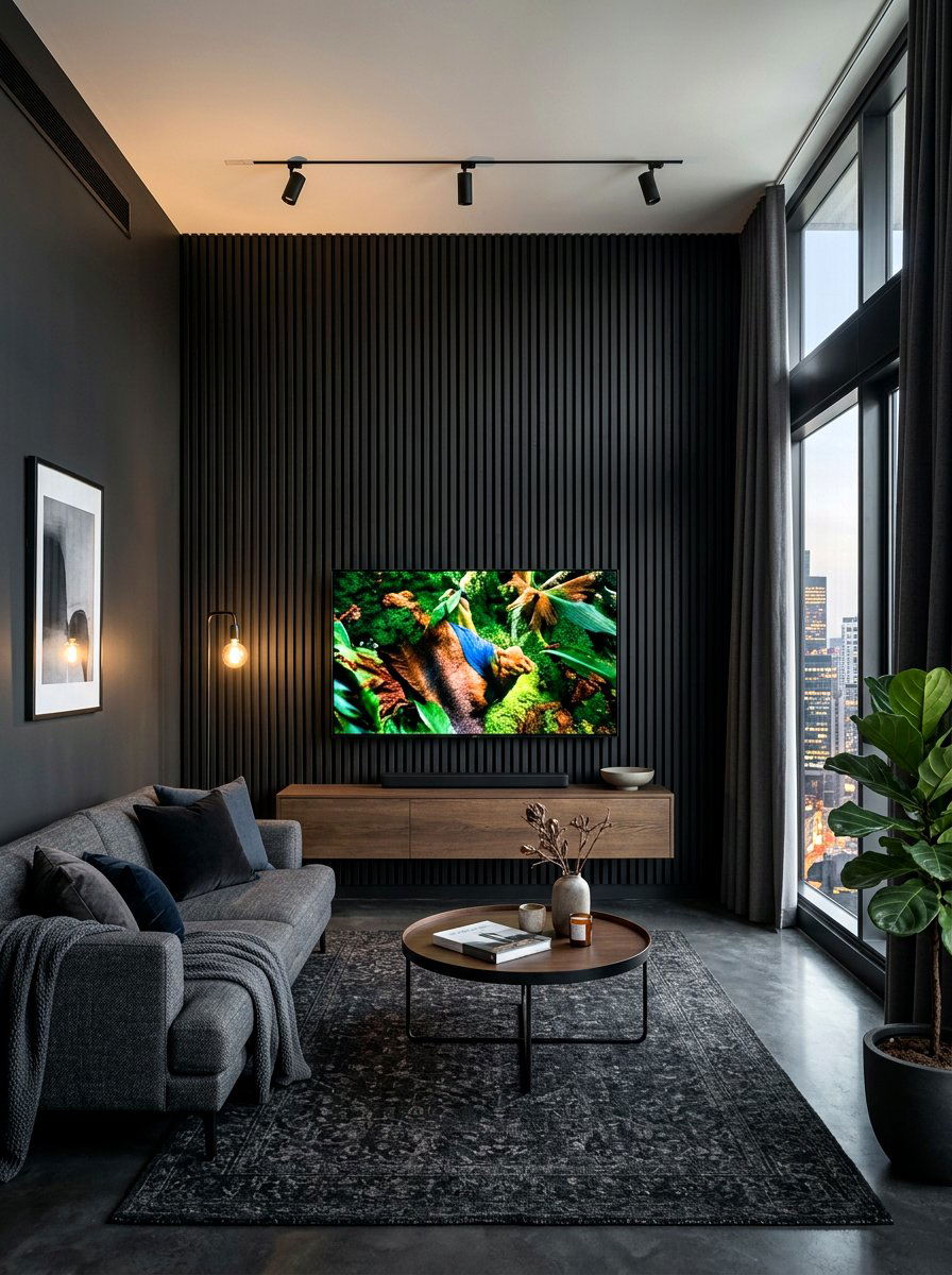 Black Slat Wall - 30 tv wall ideas