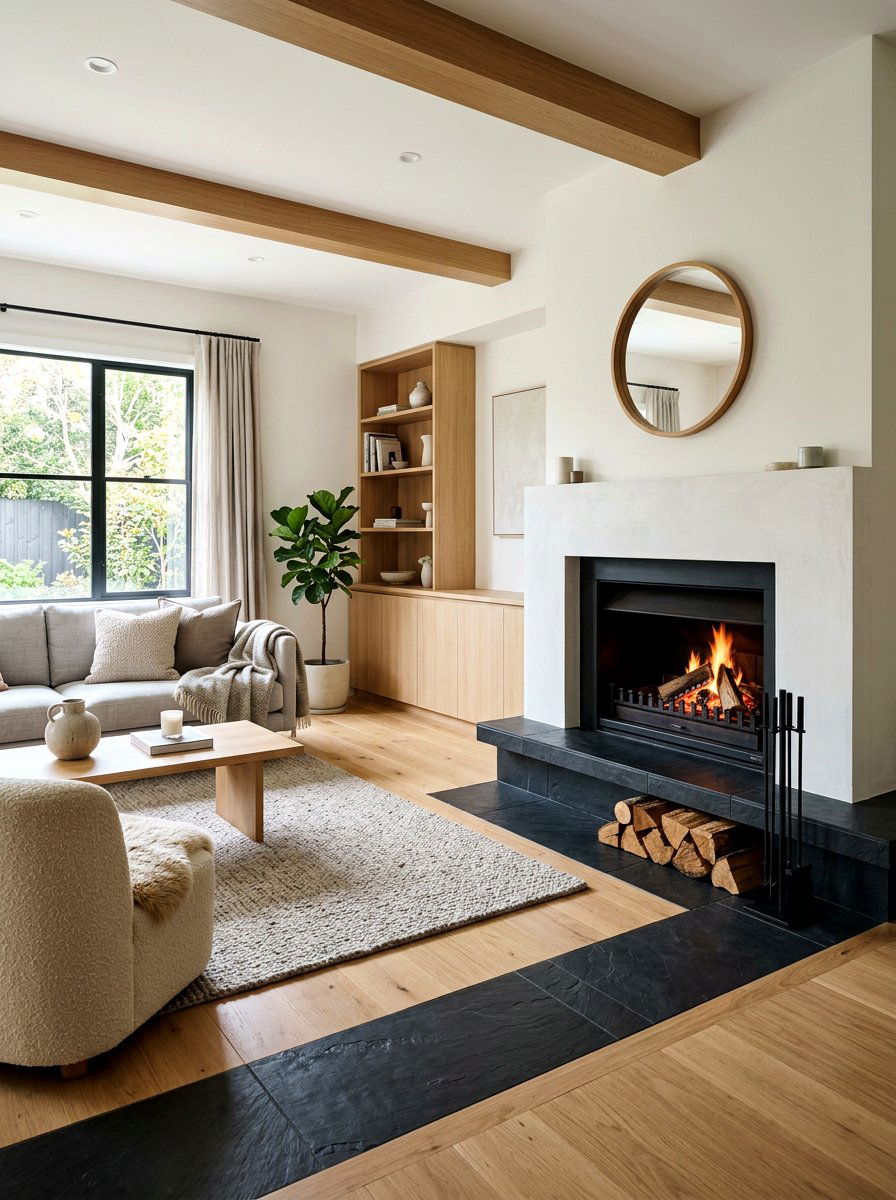 Black Slate Hearth - 30 fireplace hearth ideas