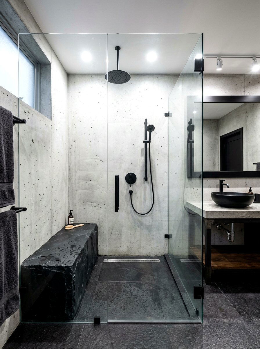 Black Slate Shower Bench - 30 shower bench styling ideas