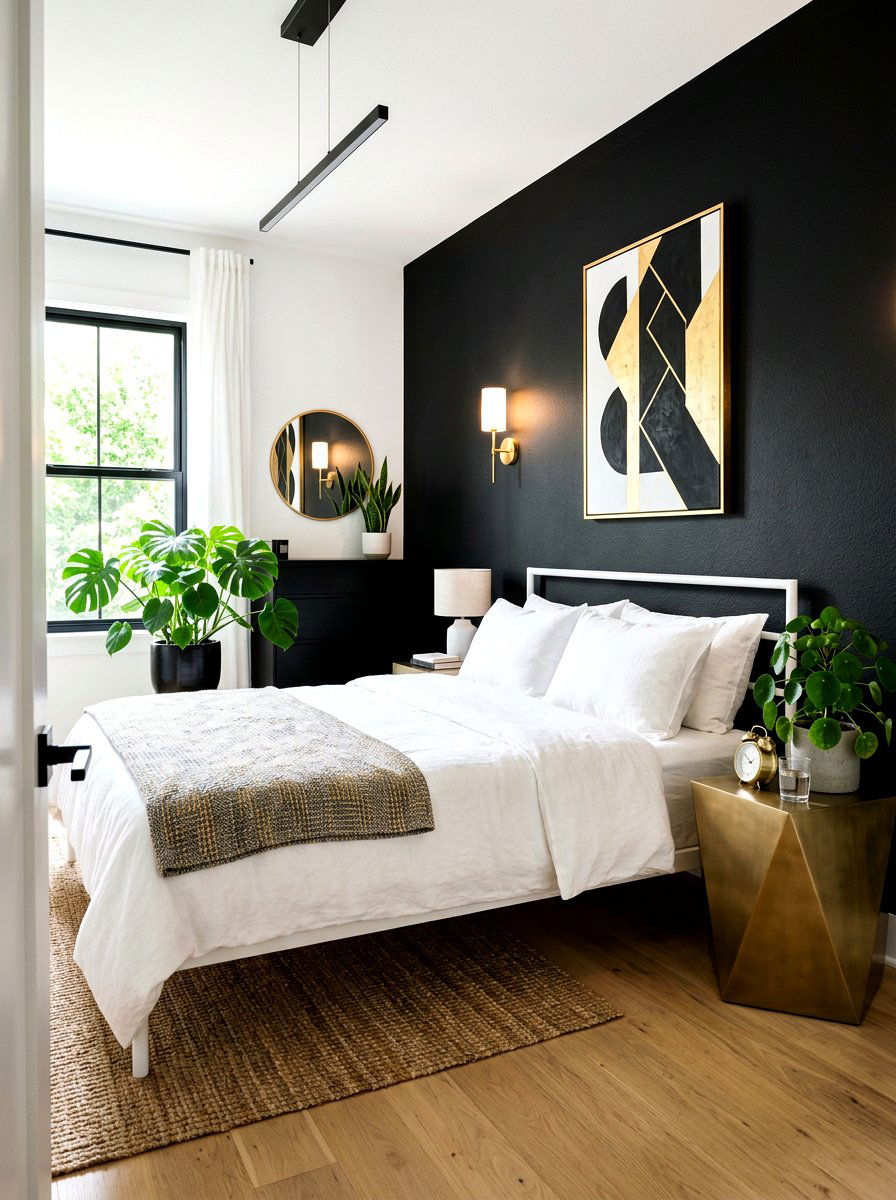 Black Small Accent Wall - 30 small room big color ideas