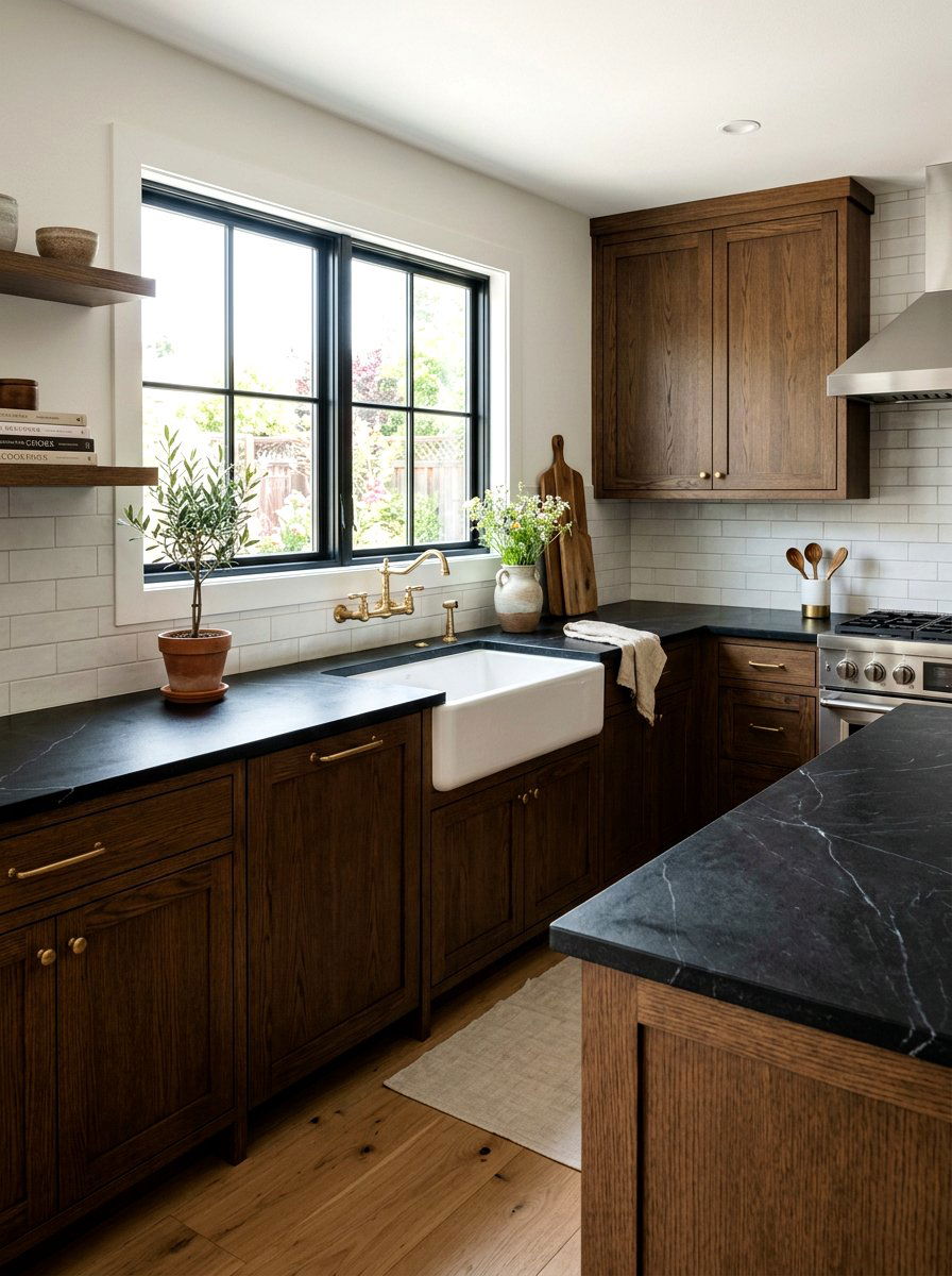 Black Soapstone Kitchen Countertop - 30 moody cottage kitchen ideas