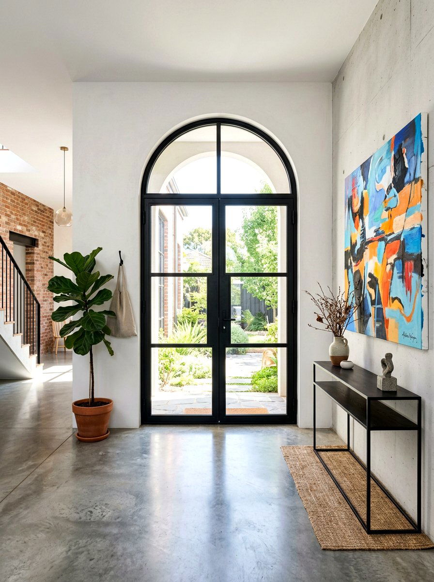 Black Steel Arched Door - 30 arched doorway entry ideas