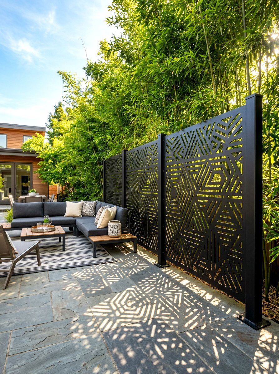 Black Steel Privacy Screen - 30 modern backyard ideas