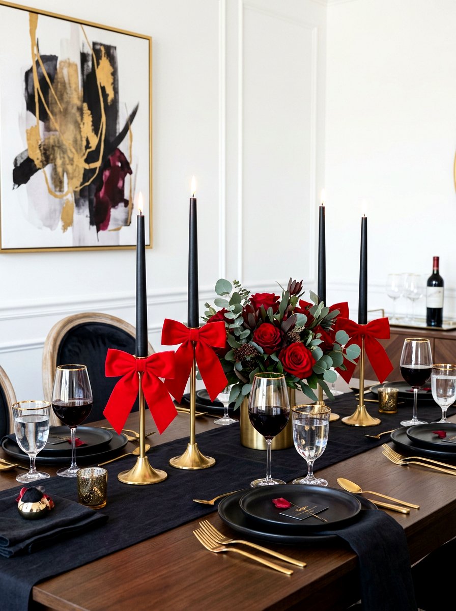 Black Taper Valentine Candle With Velvet Bow - 30 bow and candle Valentine ideas
