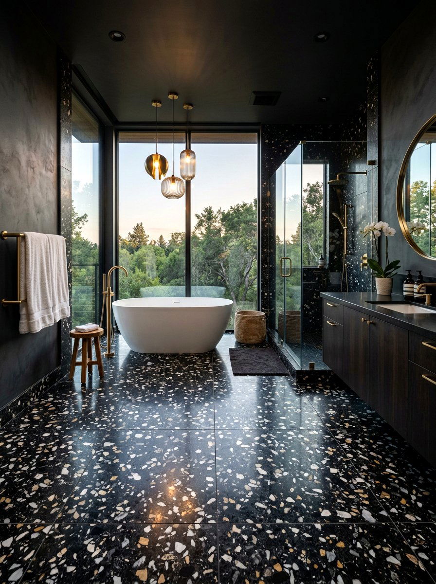 Black Terrazzo Bathroom - 30 terrazzo floor bathroom ideas