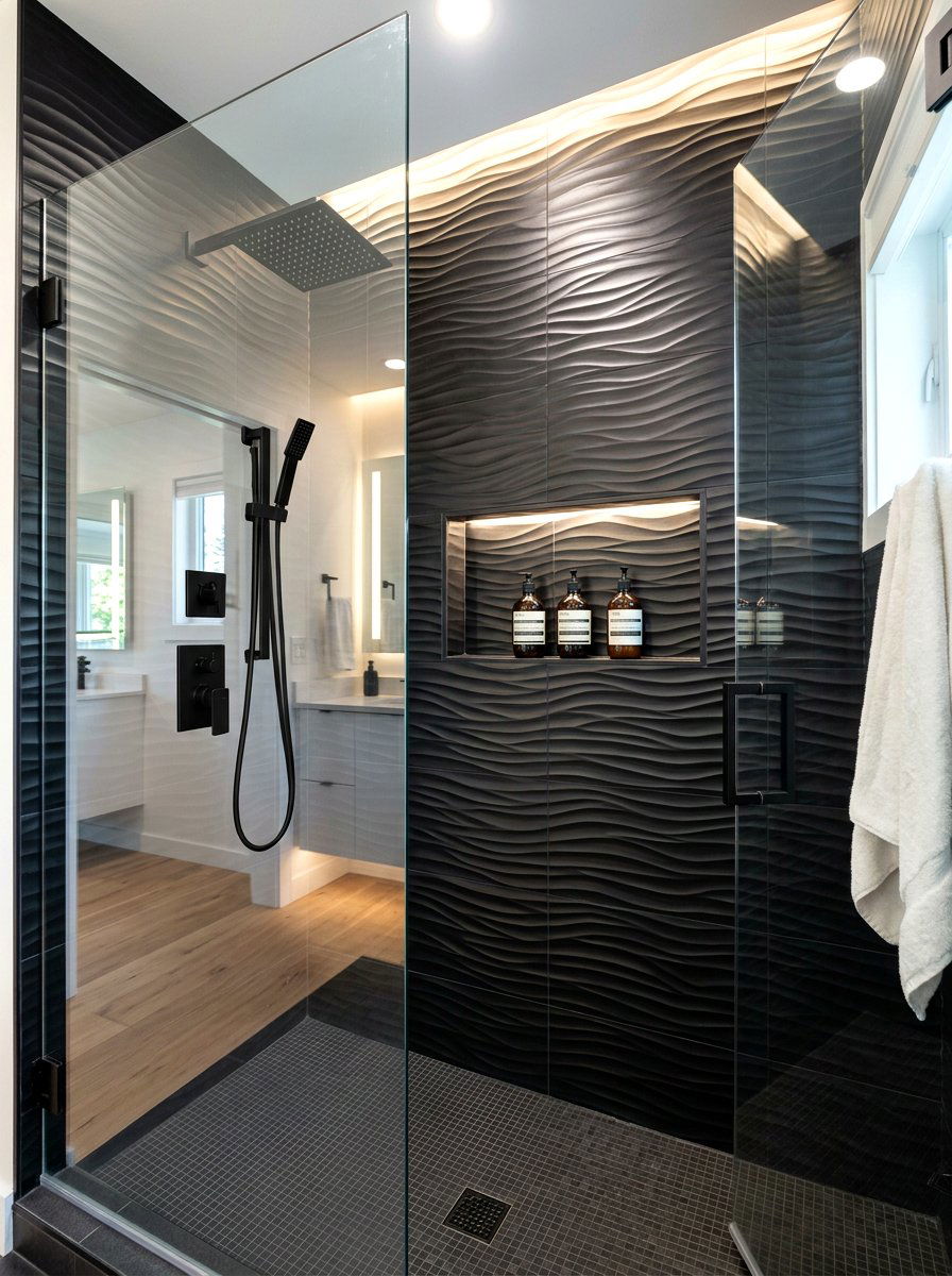 Black Textured Tile - 30 black bathroom ideas
