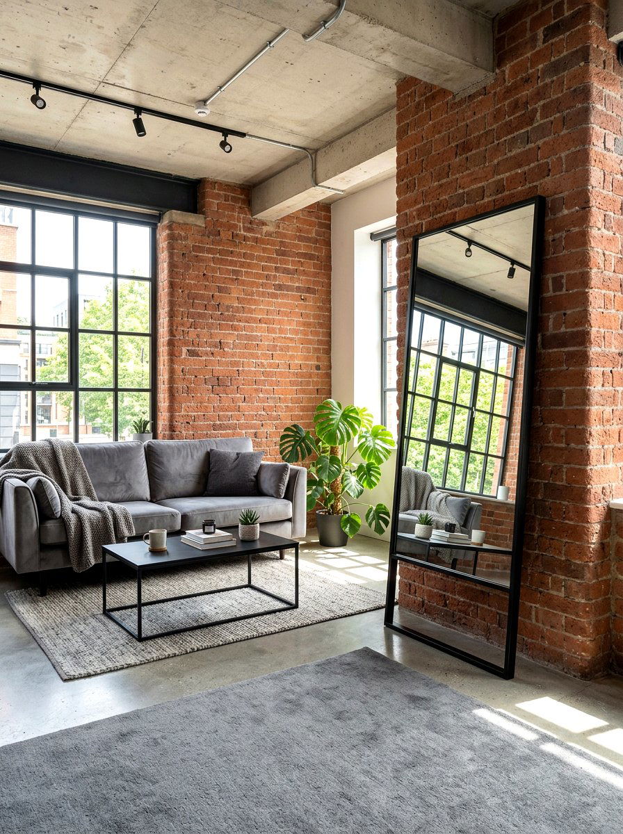 Black Thin Frame Leaner Mirror - 30 statement floor mirror living room ideas