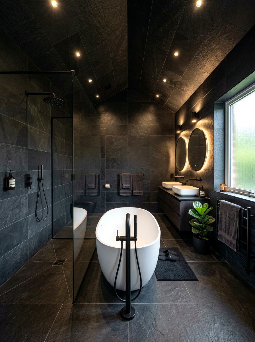 Black Tile Bathroom - 30 low light bathroom mood ideas