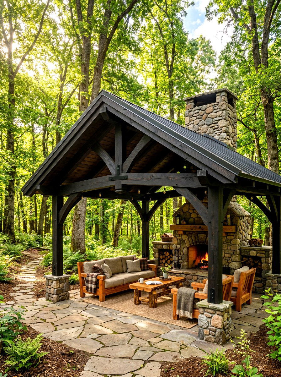 Black Timber Frame Pavilion - 30 black pavilion backyard ideas
