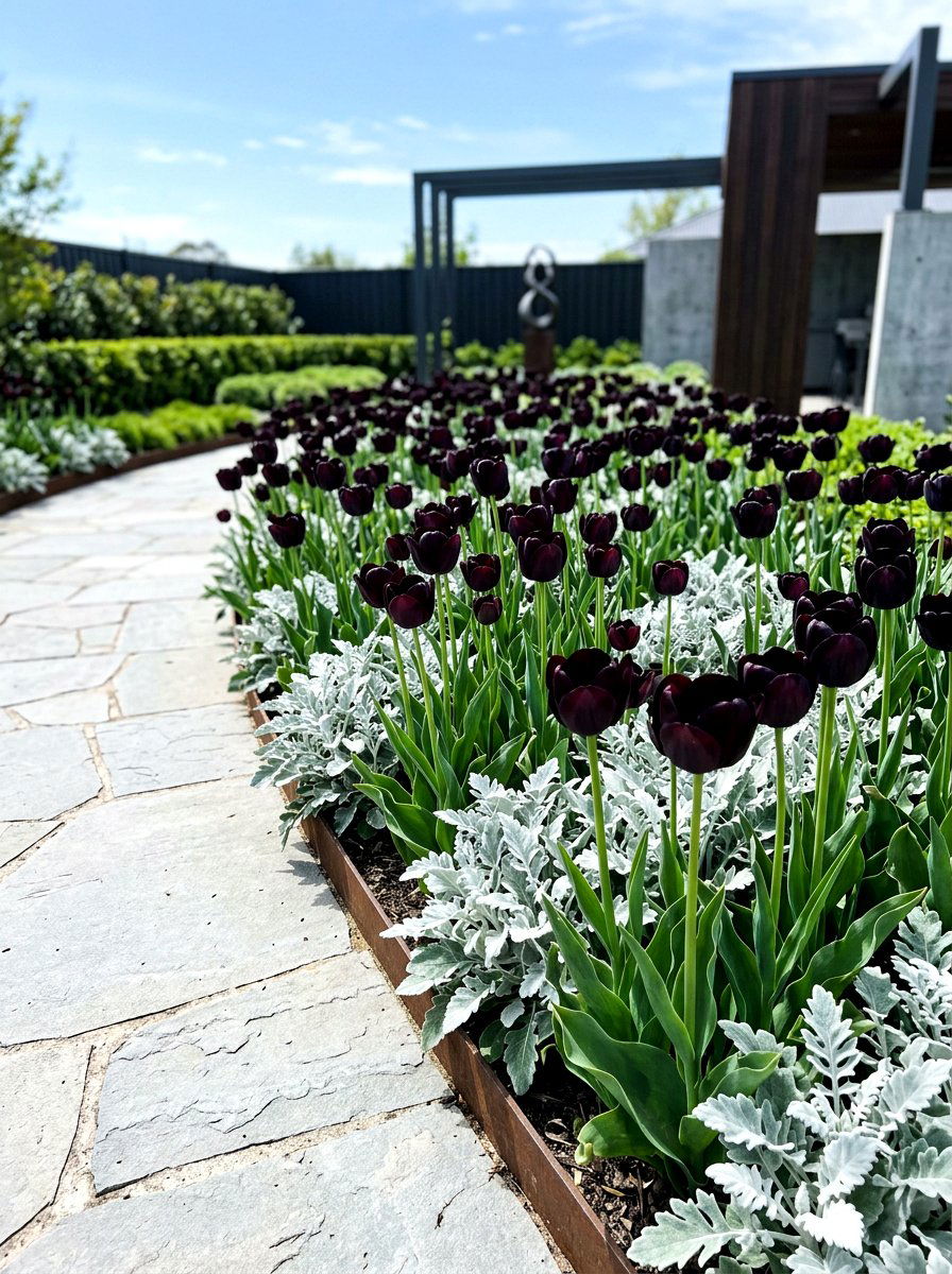 Black Tulip Garden - 30 tulip border ideas
