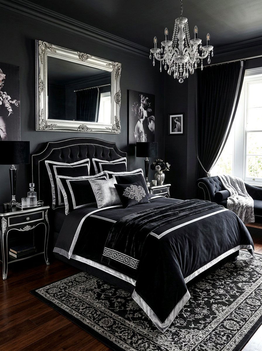 Black Velvet Piped Bedding - 30 piped bedding ideas