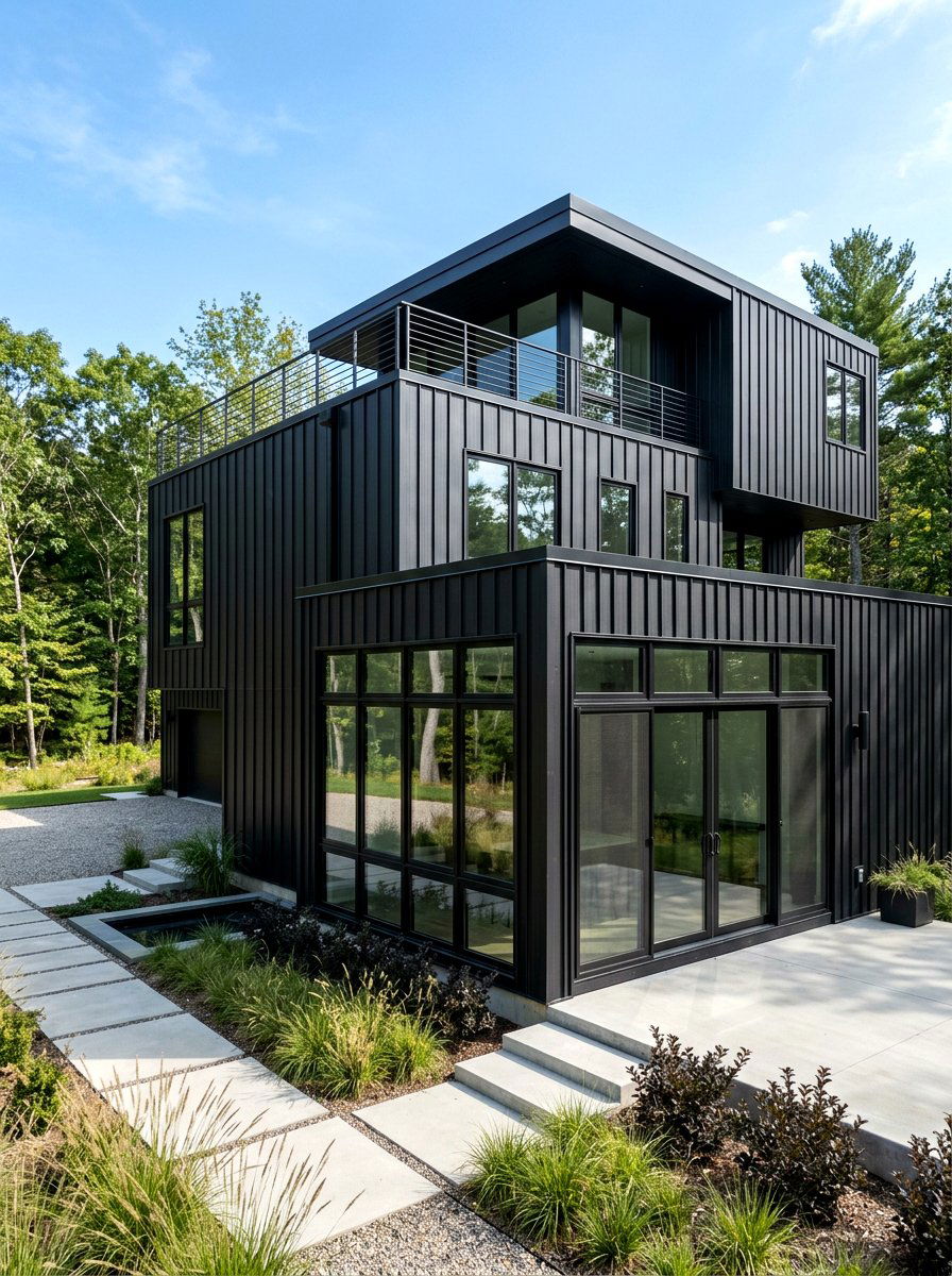 Black Vertical Siding Home - 30 black bronze window exterior ideas