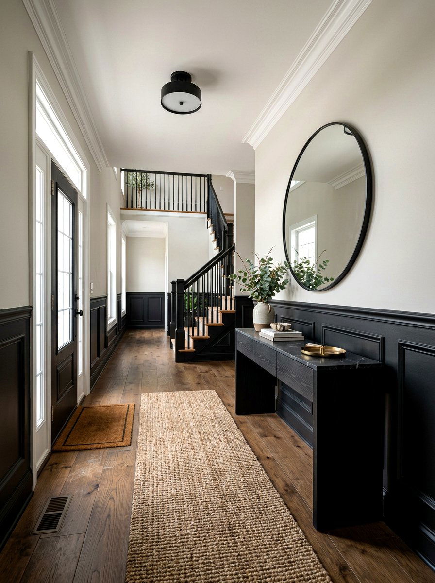 Black Wainscoting Entry - 30 dark moody wall ideas