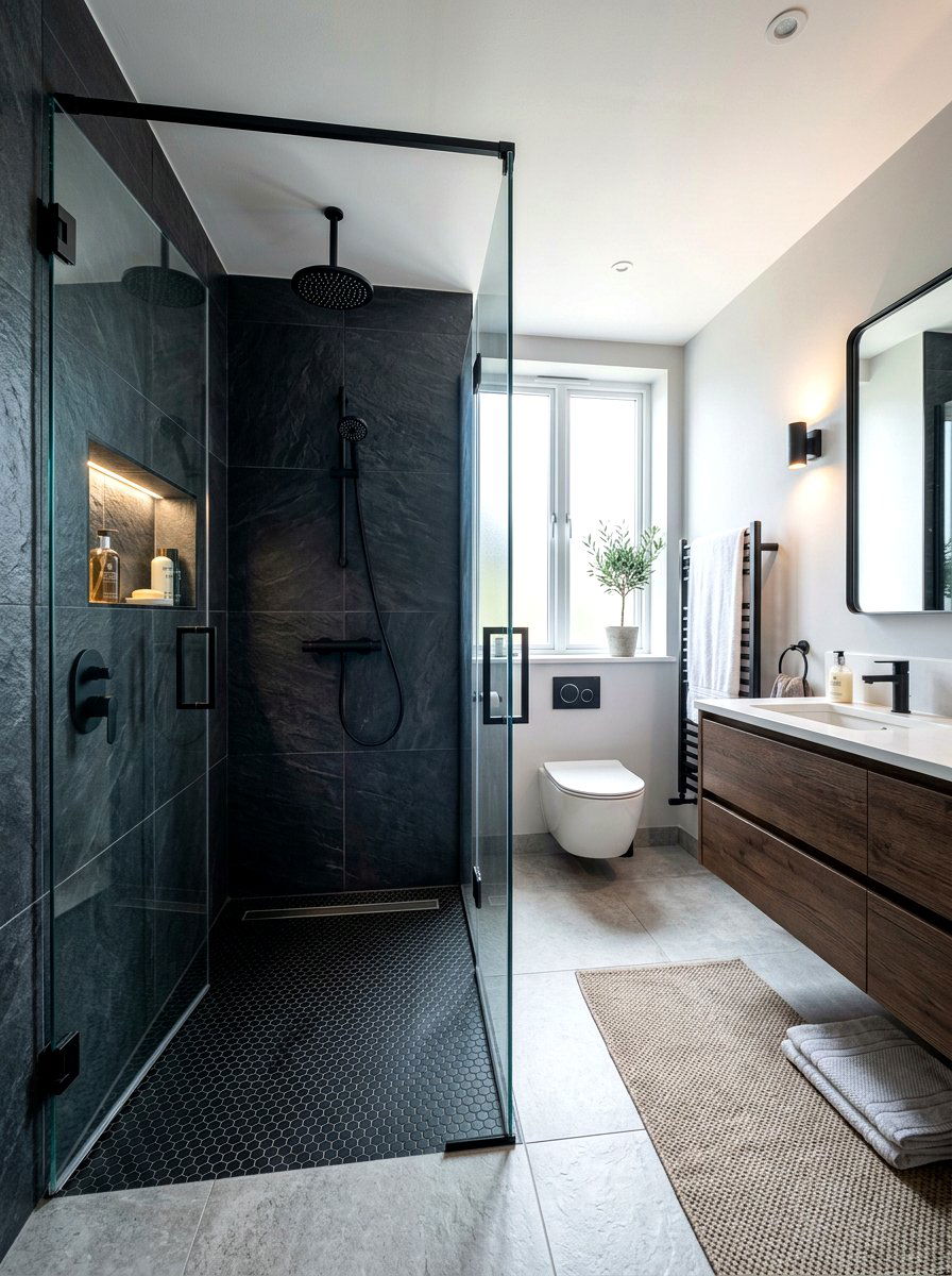 Black Walk In Shower - 30 black bathroom ideas
